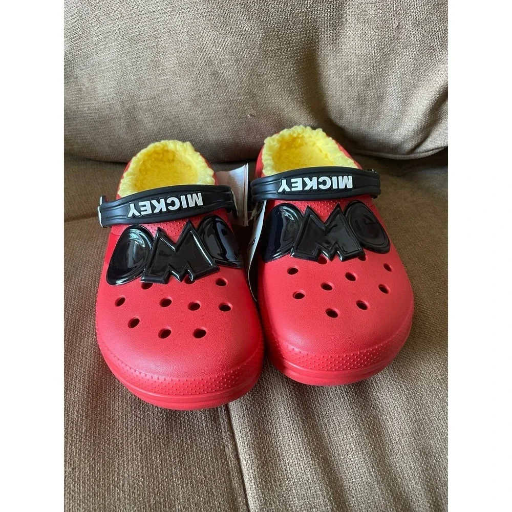 Crocs Mickey‎ Mouse Classic Lined Clogs Red Yellow Disney OMG Jibbitz Kids J5